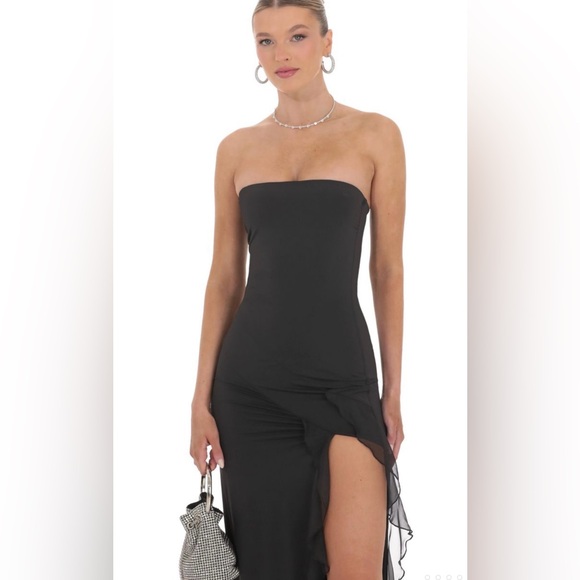Strapless Ruffle Slit Maxi Dress - Picture 4 of 4